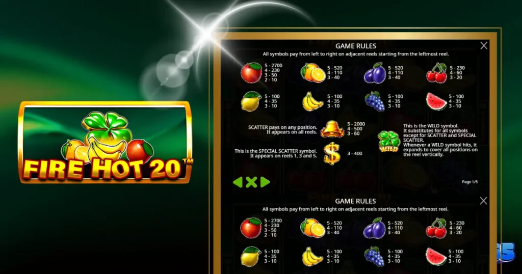 fire hot 20 paytable